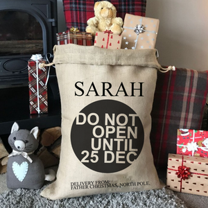 Do Not Open Before 25th Dec Personalised Christmas Gift Jute Sack