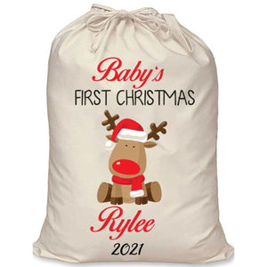 Baby's First Christmas Personalised Santa Sack - Rudolph.