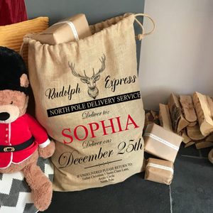 Rudolph Express Personalised Christmas Gift Jute Sack