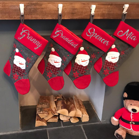 Image of Personalised Stockings Red/Grey Snowman Design