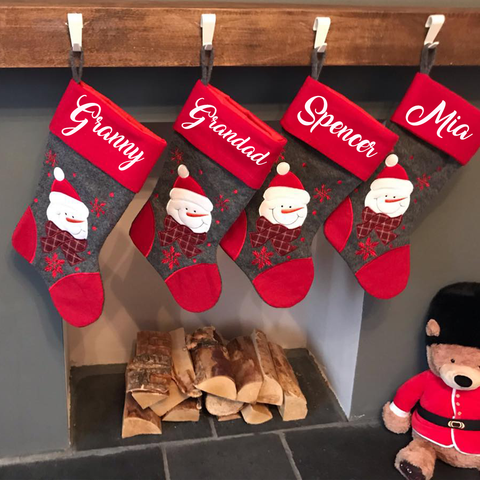 Image of Personalised Stockings Red/Grey Snowman Design