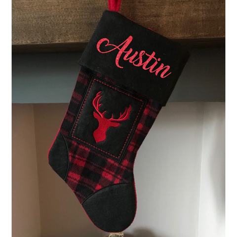 Image of Personalised Stockings Festive Tartan Stag Design